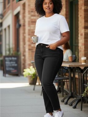 Old Navy Mid Rise Curvy Profile Slim Straight Black Denim Jeans